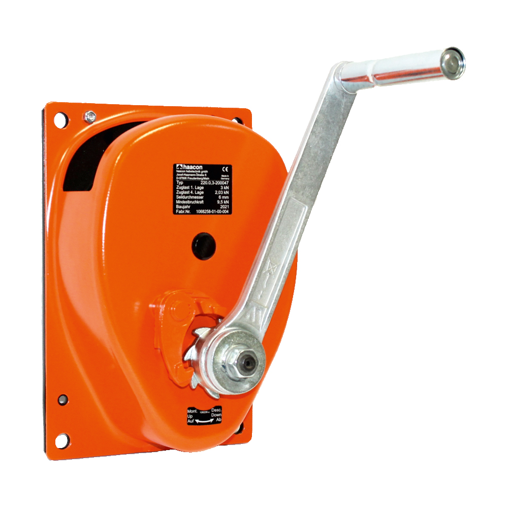 Wand-Seilwinde mit Stirnradgetriebe, 300 kg