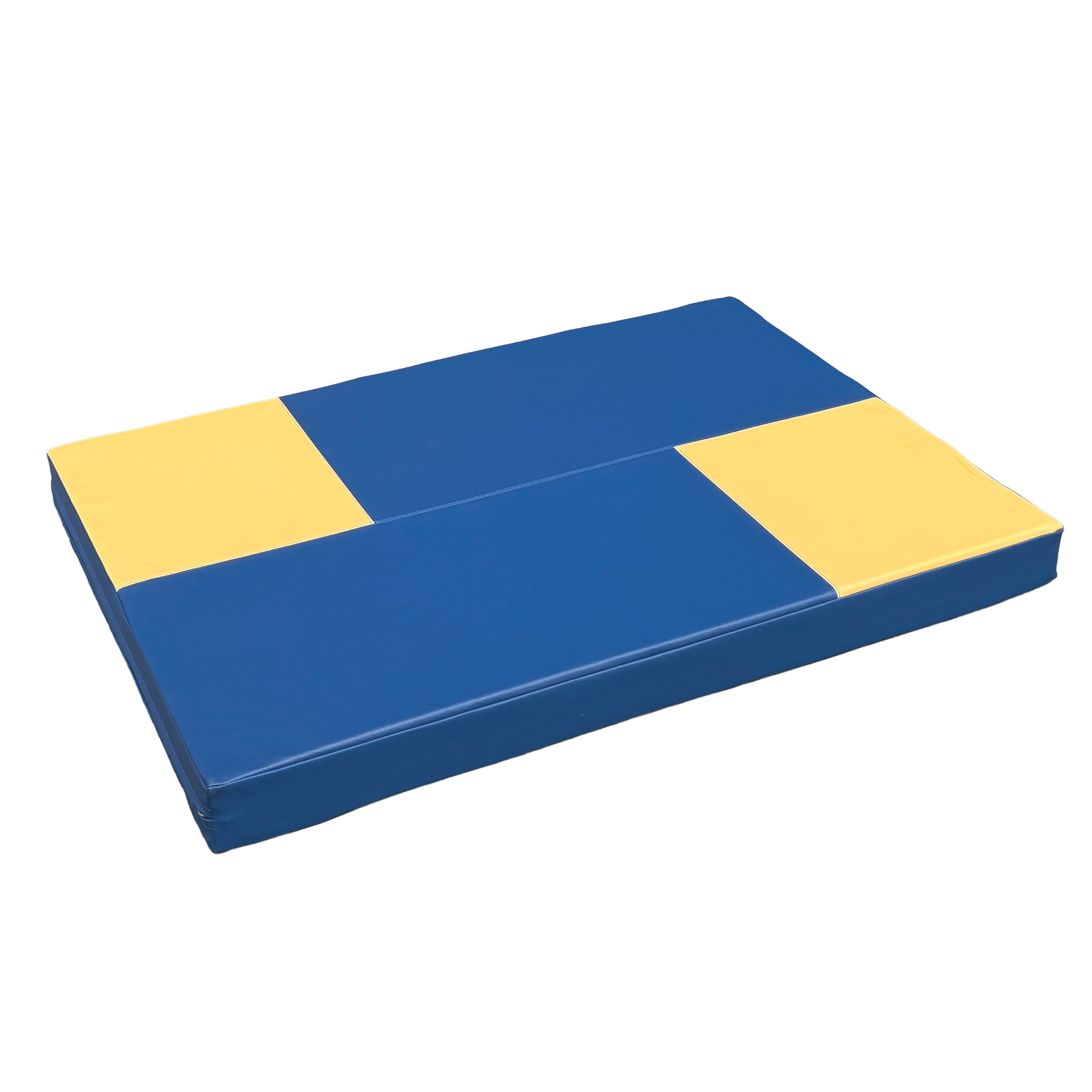 Turnmatte 100x70x8 blau mit 2 gelben Rechtecken Rueckseite