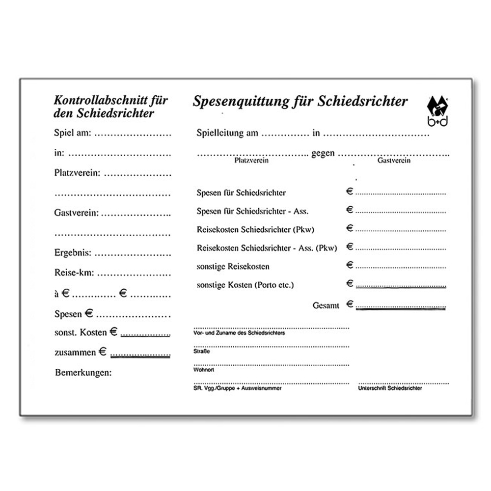 Schiedsrichter-Quittungsblock mit Kontrollabschnitt